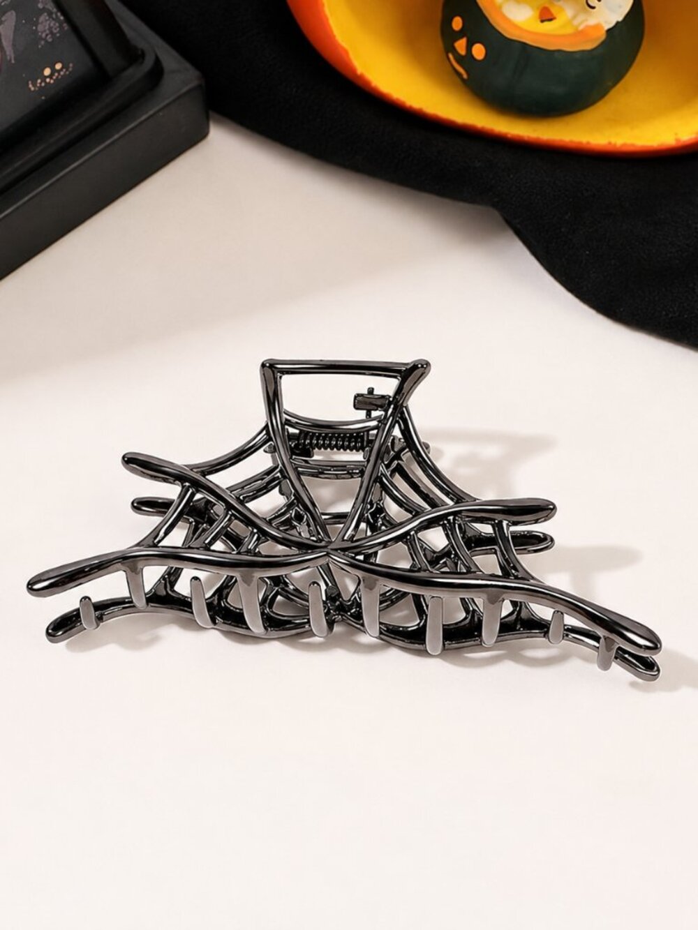 3PCS Black Spider Web Skeleton Hand Skull Hair Claw Clips for Women And Girls, H